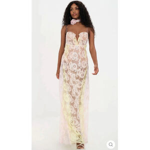 Women's For Love & Lemons Lace Maxi Dress Pink Yellow